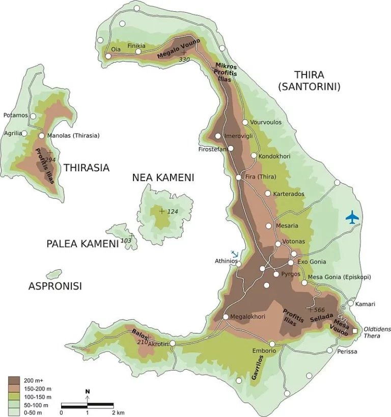 Kaart Santorini met eilanden