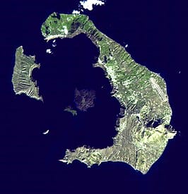 Satalietfoto van Santorini